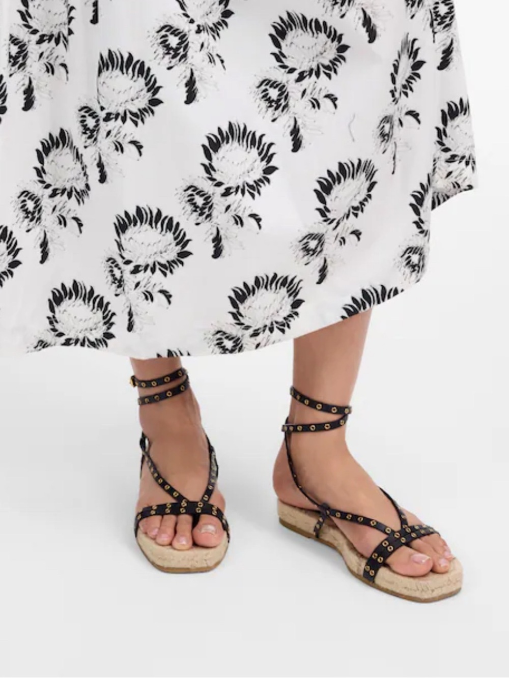 Madewell Mira Studded Black Ankle-Wrap Espadrille Sandals 6.5 NWOB